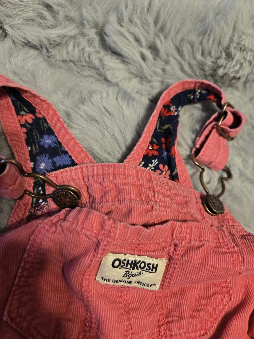 OshKosh B'gosh Pink Corduroy Floral Lined Overalls 18-24M